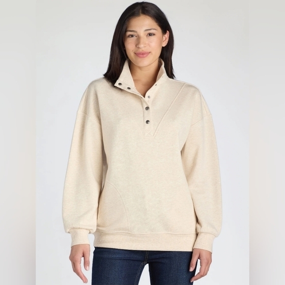 Sweaters - Oatmeal Heather Henley Pullover New Women's XL 16-18 Casual Outdoor Fall Winter